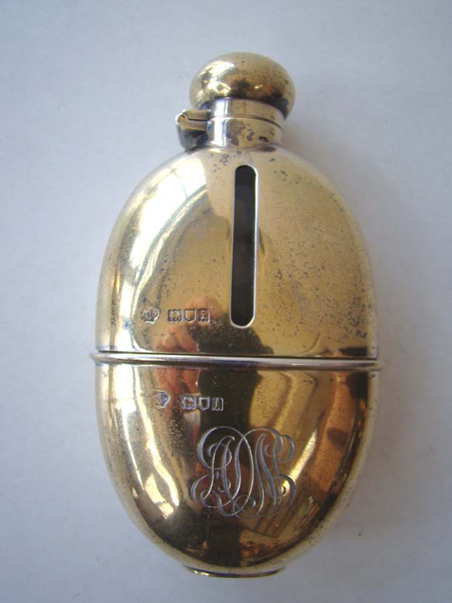 An English gold washed sterling silver Pocket Flask made by William Hutton & Sons, London, 1904 — image 2